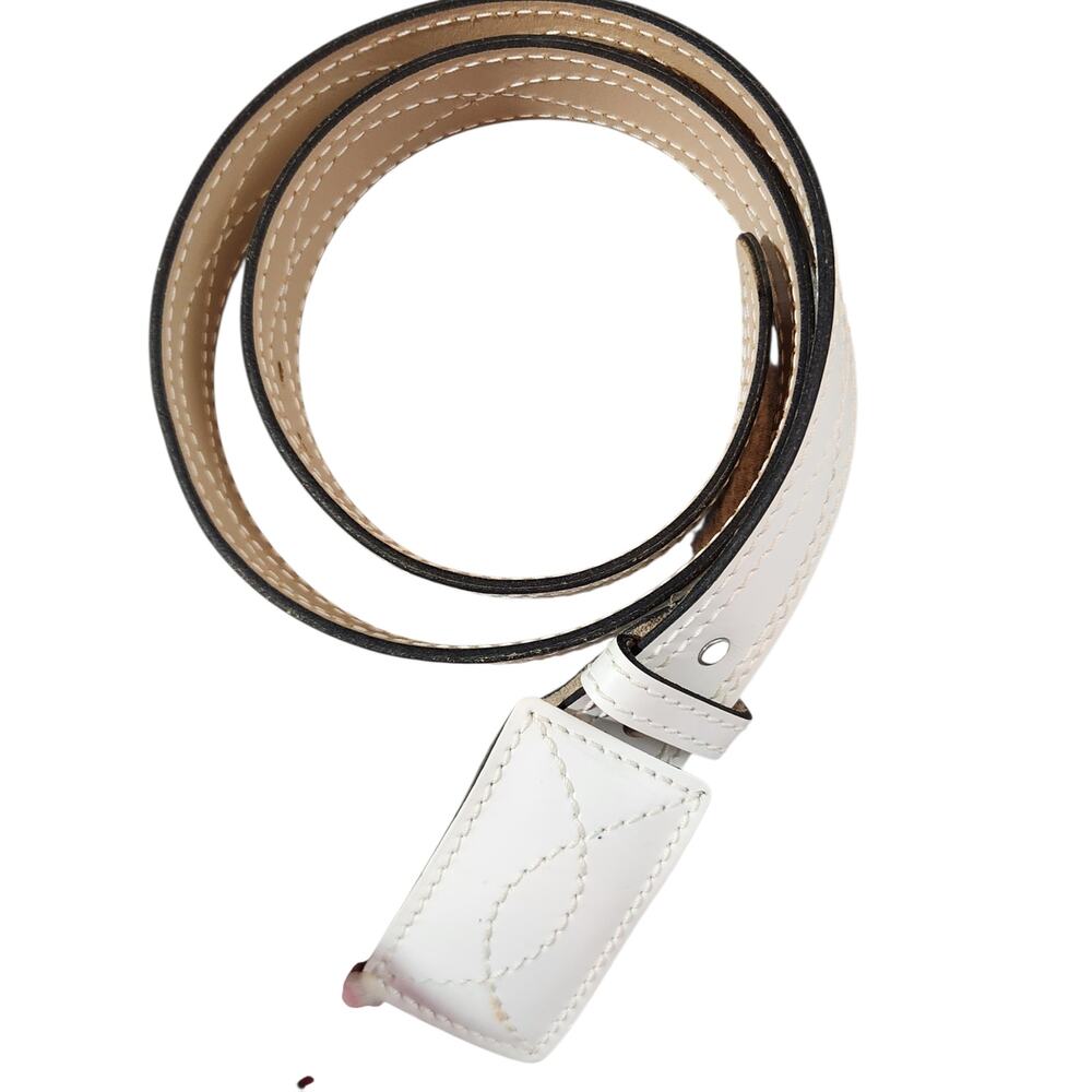 Sears White Genuine Leather Belt Size 36 Vintage Stitch Detail western boho